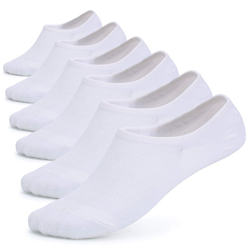 Leotruny Womenâ€™s 6 Pairs Bamboo Mesh Design Low Cut Non Slip No Show Socks (C02-White, Women Shoe Size: 6-9) - Image 1